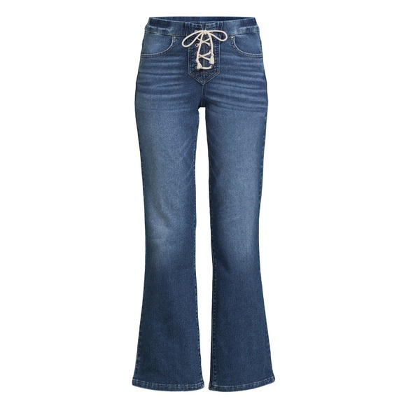 No Boundaries Pants - No Boundaries Mid-Rise Pull-On Lace Up Boot Cut Dark Jeans Size M (7-9)